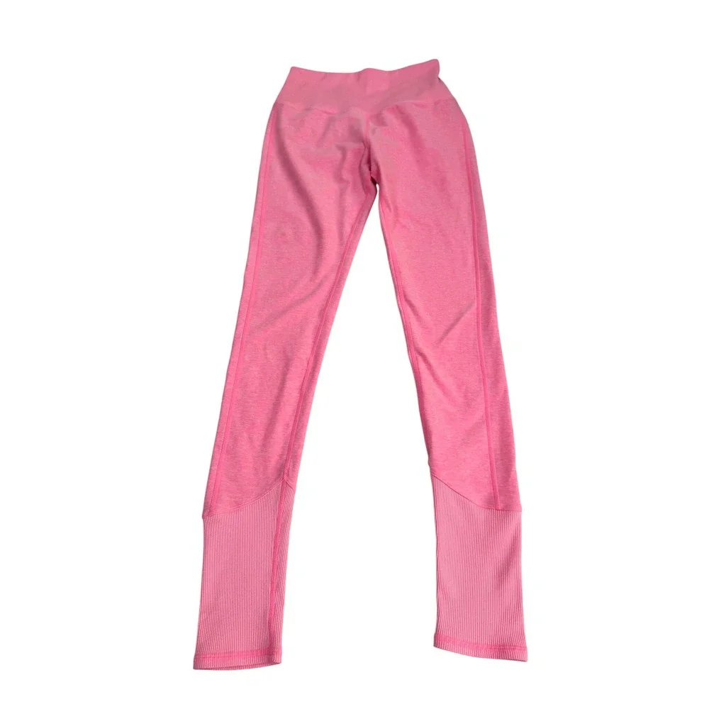 Alo Yoga High Waist Ribbed Goddess Leggings Pink Heathered Size S